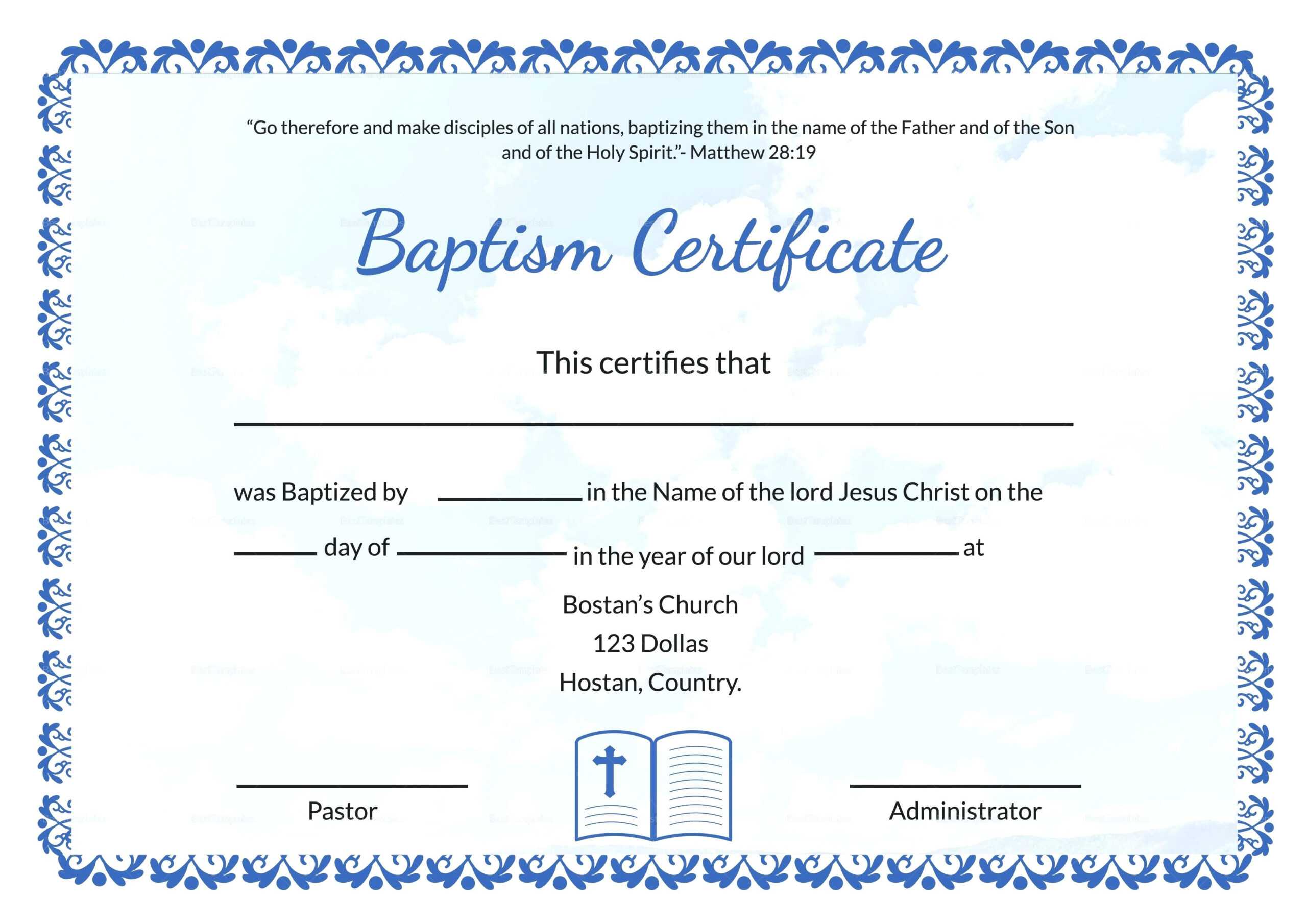 Baptism Certificate Template Word – Heartwork Inside Christian Baptism Certificate Template