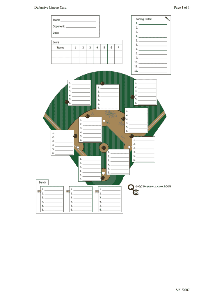 Baseball Lineup Template Fillable – Fill Online, Printable Throughout Softball Lineup Card Template