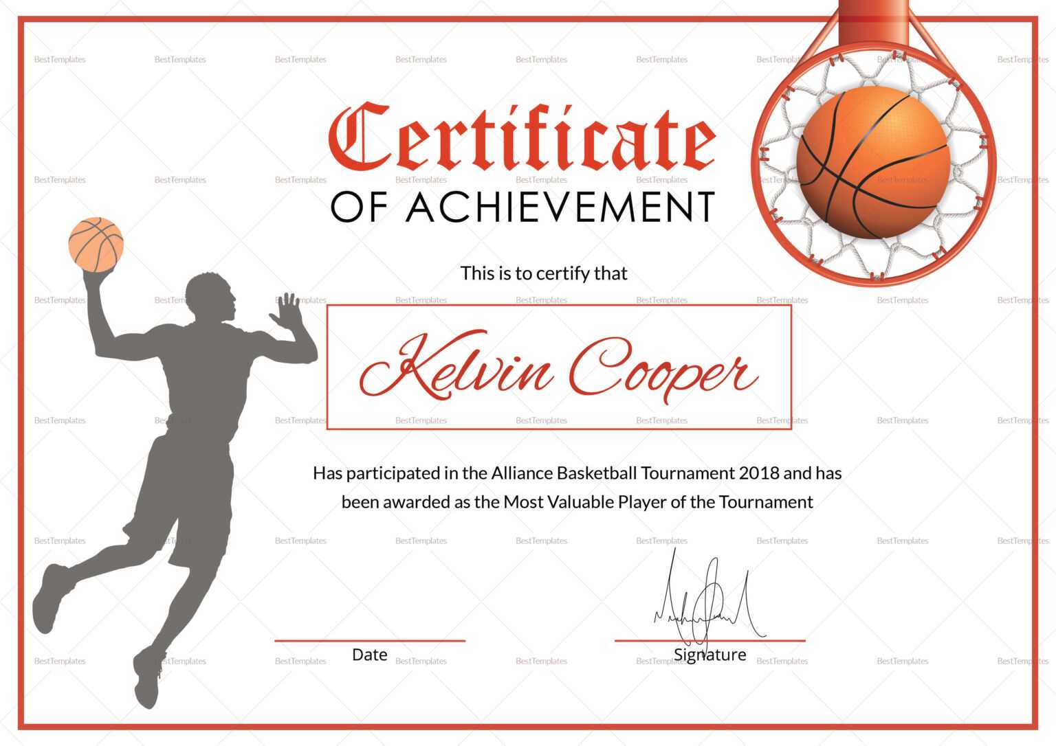 Basketball Award Achievement Certificate Template With Sports Award