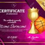 Basketball Certificate Diploma With Golden Cup Vector. Sport.. For Basketball Certificate Template