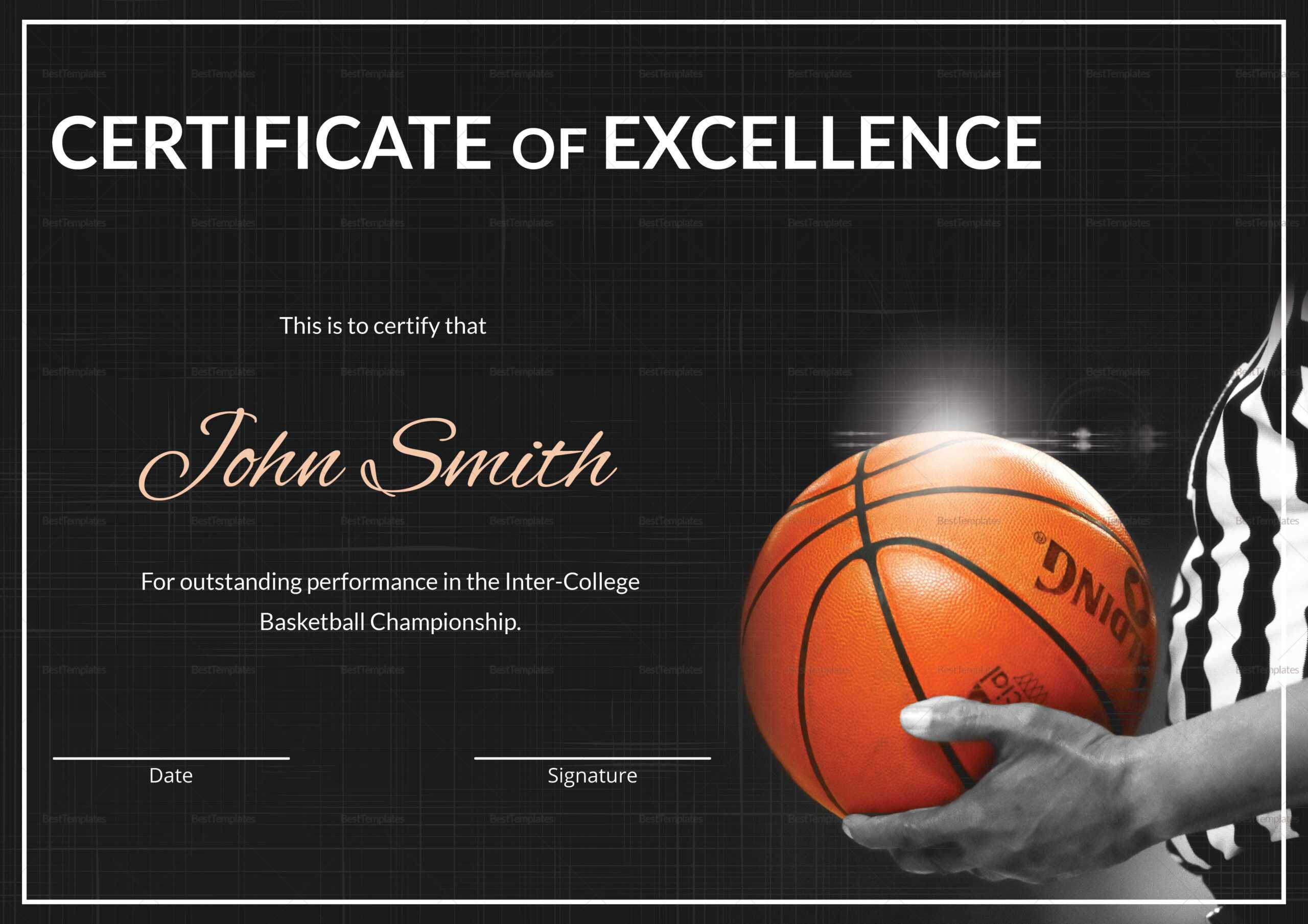 Basketball Excellence Certificate Template Within Basketball Certificate Template