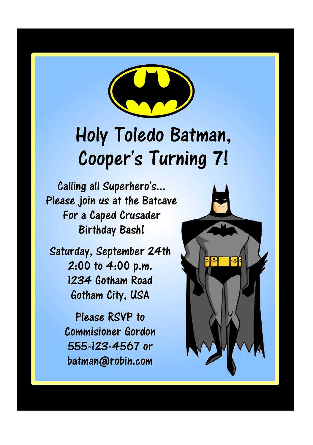 Batman Invitation Template Within Batman Birthday Card Template