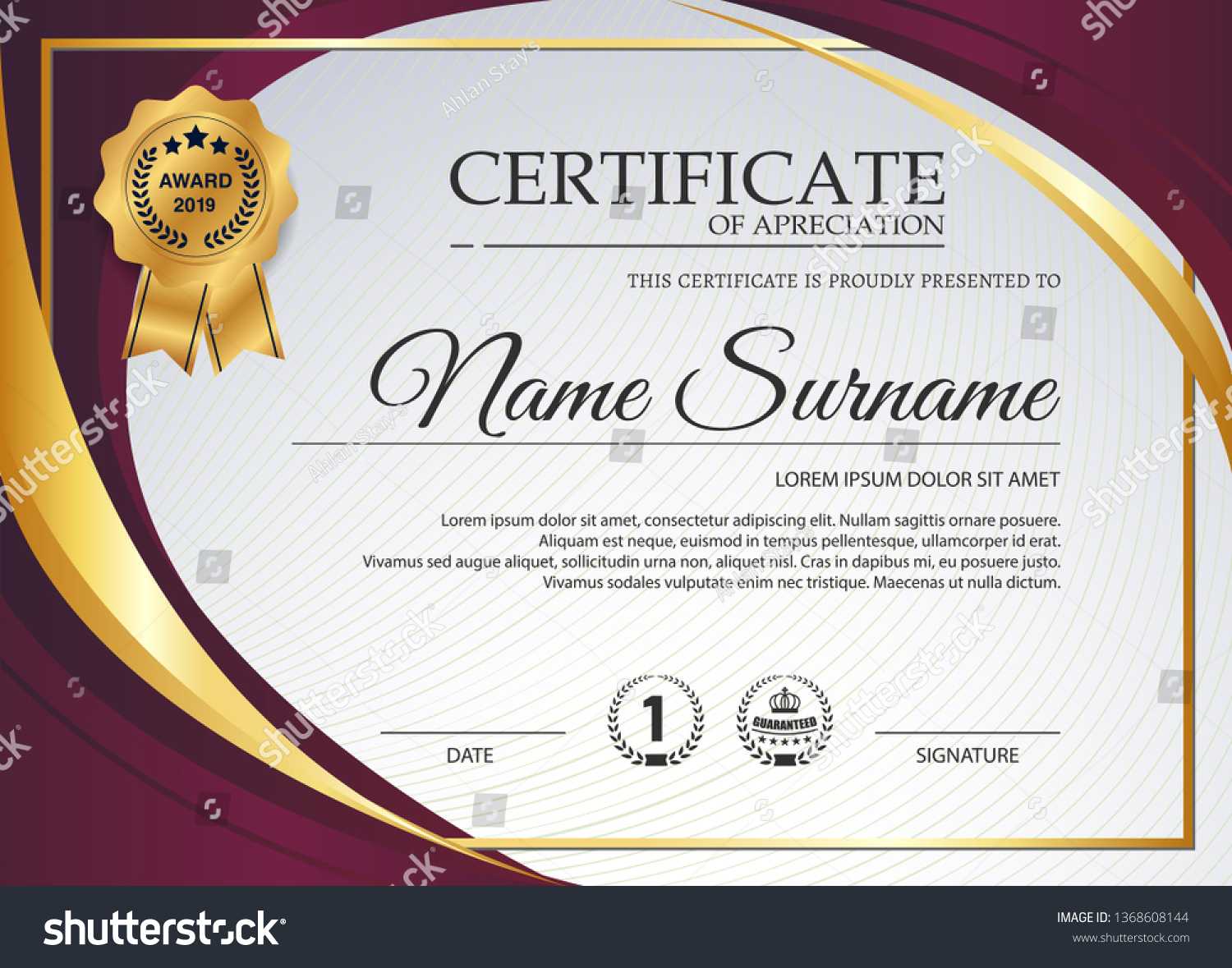 Beautiful Certificate Template Design Best Award Stock Intended For Beautiful Certificate Templates