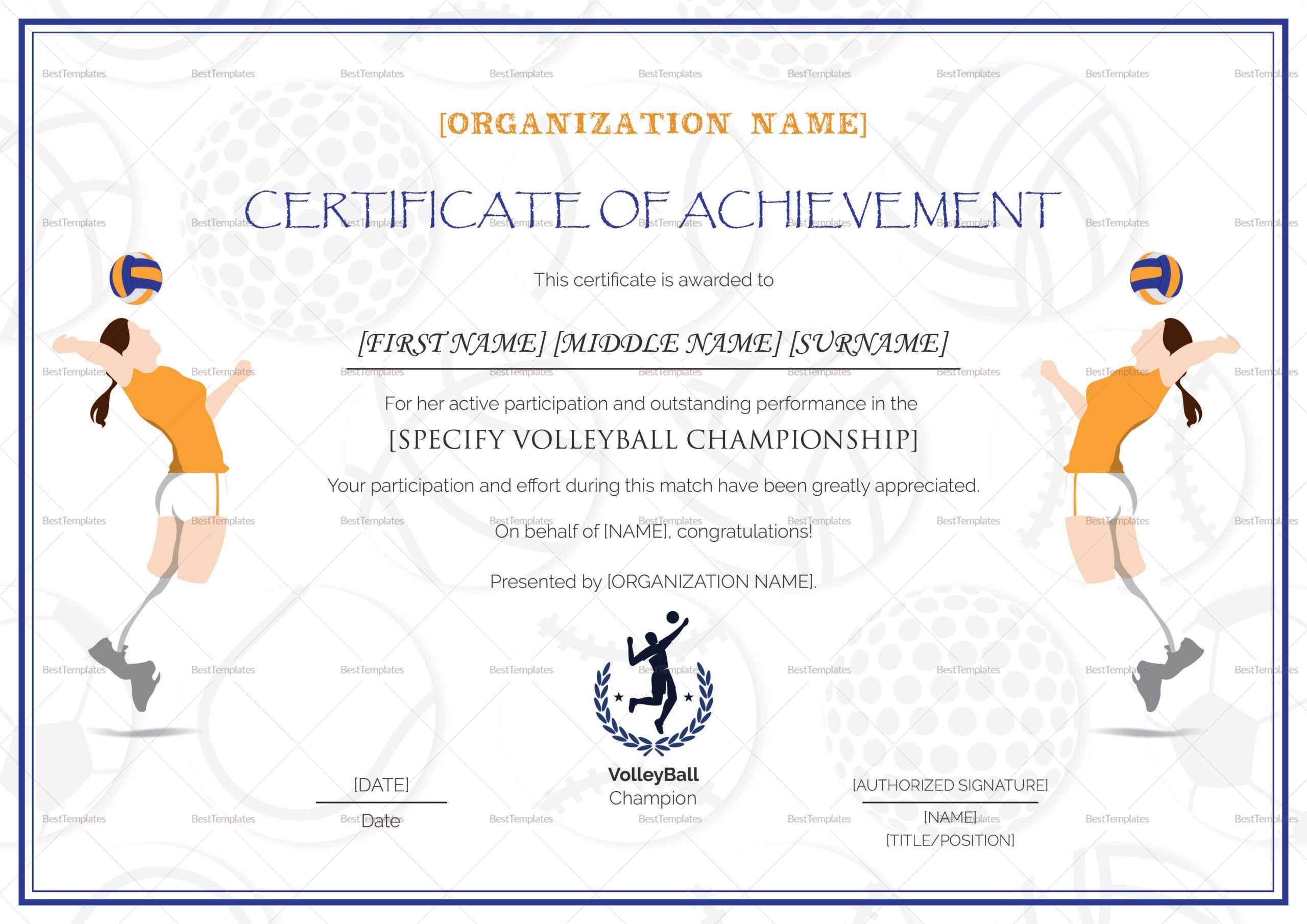 Beautiful Volleyball Certificate Templates – Superkepo Throughout Beautiful Certificate Templates