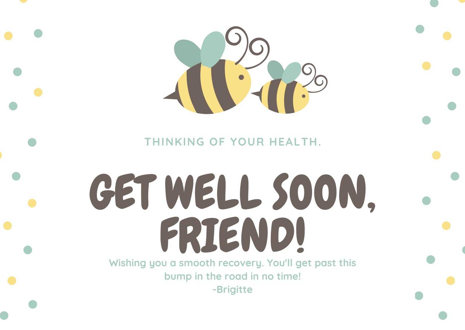 Bee Illustrated Get Well Soon Card – Templatescanva Intended For Get Well Card Template