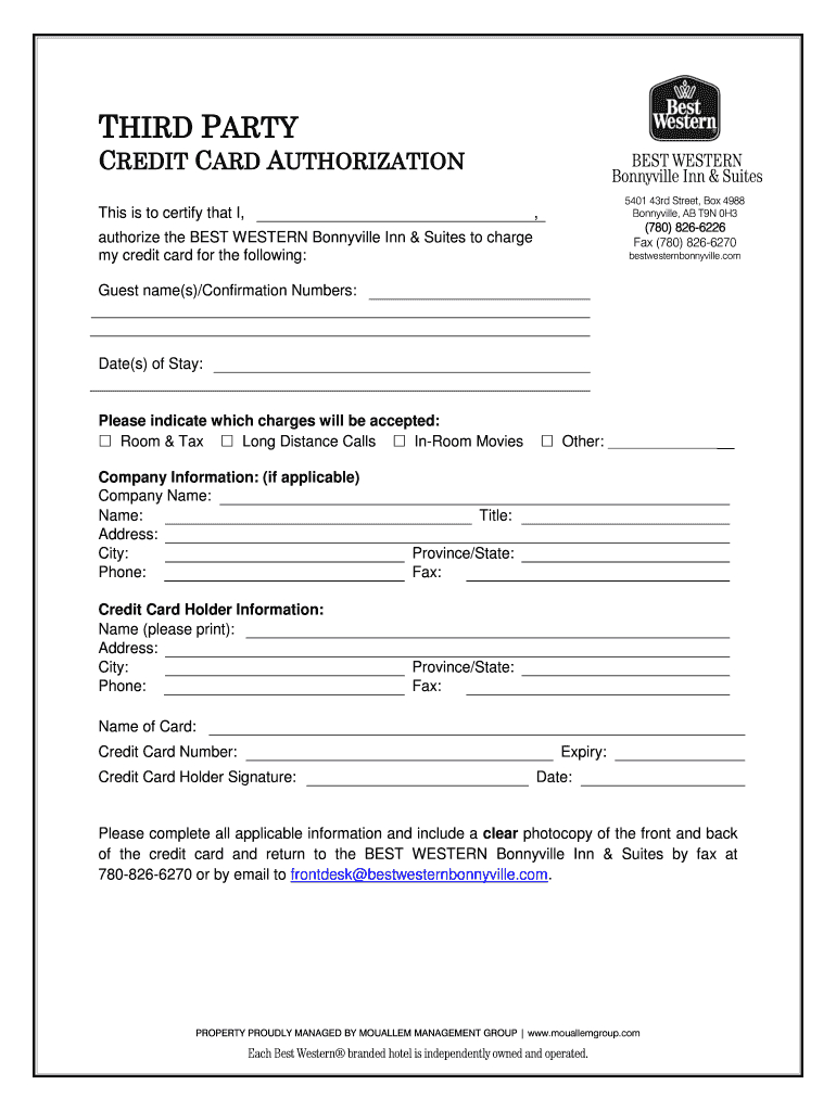 Best Western Credit Card Authorization Form – Fill Online Intended For Hotel Credit Card Authorization Form Template