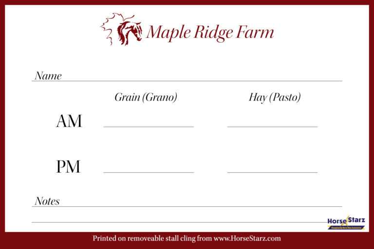 Horse Stall Card Template