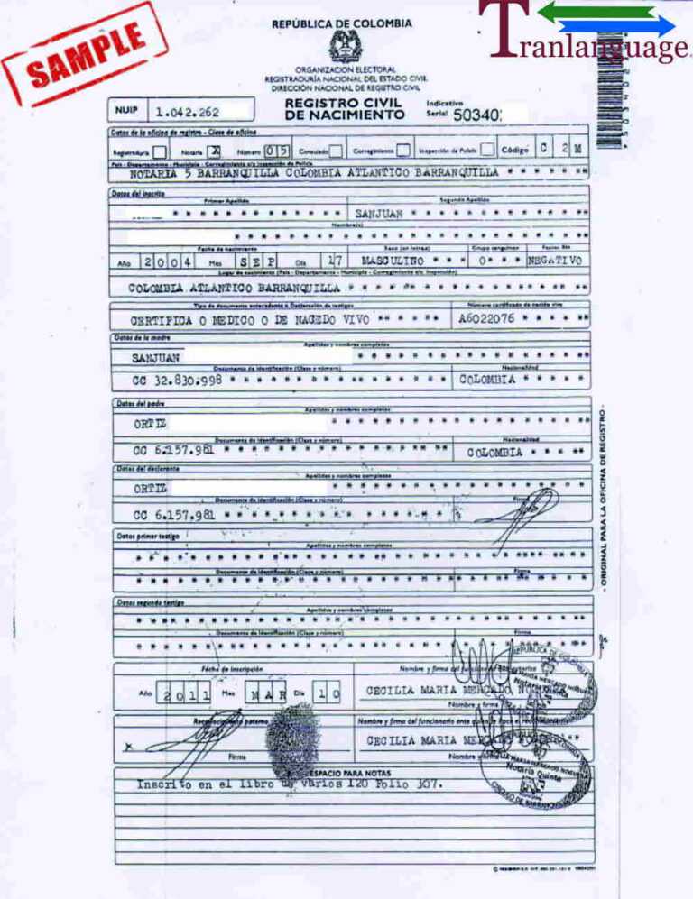 Birth Certificate Translation Template Uscis