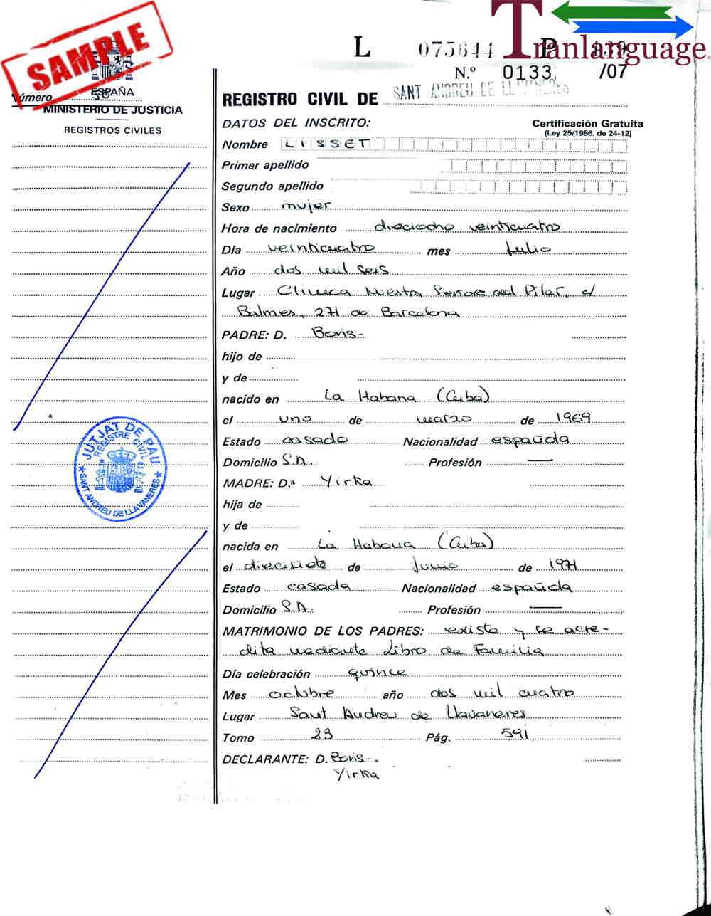 Birth Certificate Spain With Regard To Birth Certificate Translation Template English To Spanish