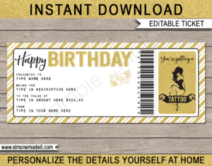 Birthday Tattoo Gift Vouchers with Tattoo Gift Certificate Template