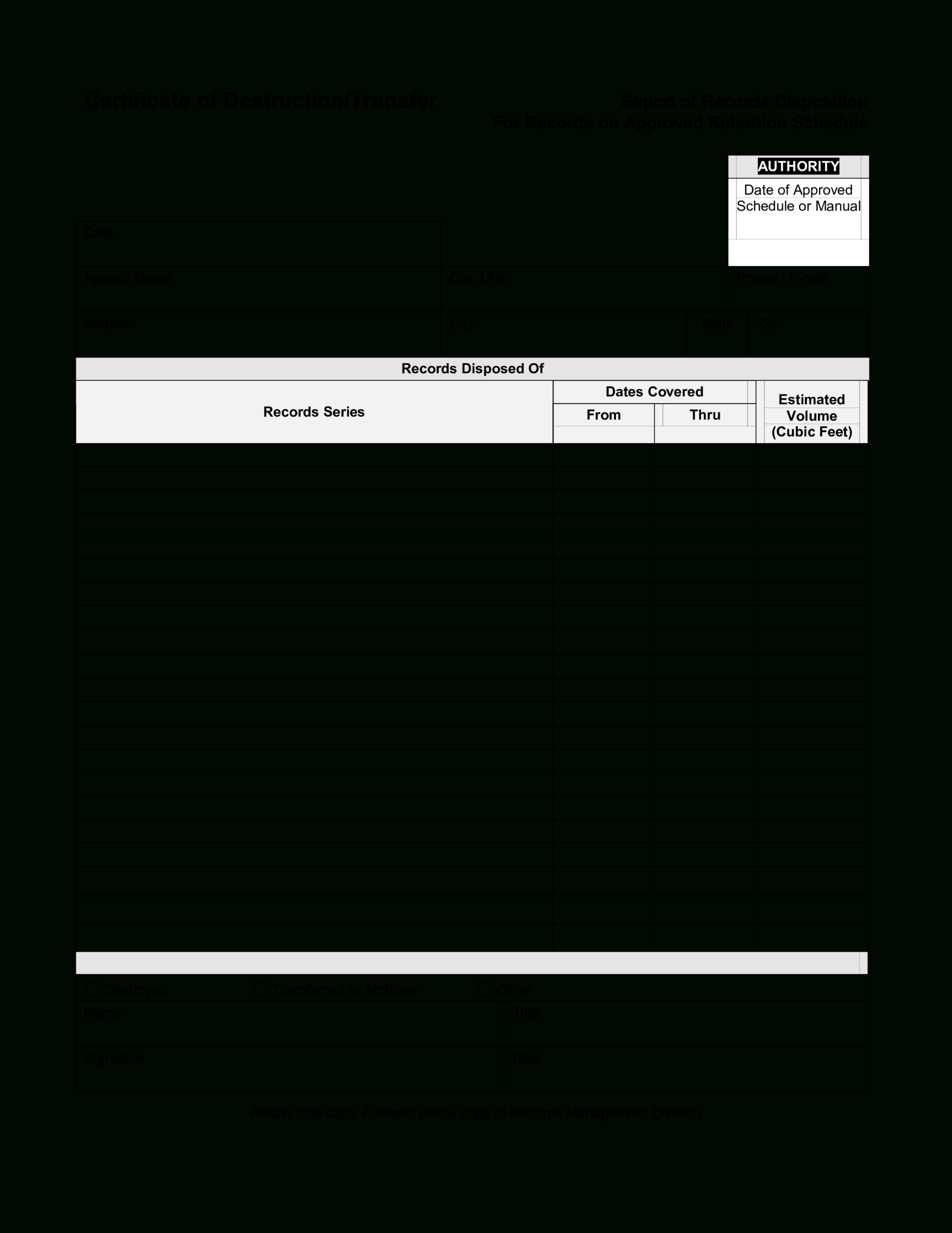 Blank Certificate Of Destruction | Templates At Within Free Certificate Of Destruction Template
