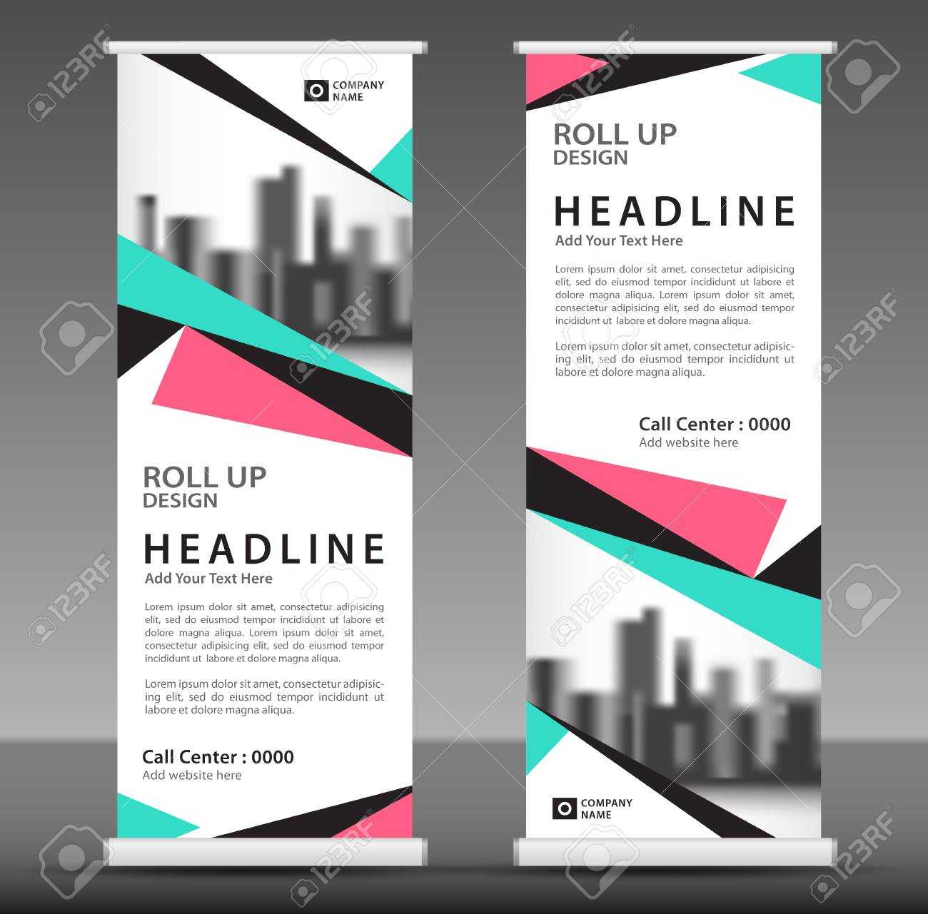Blue Pink Roll Up Banner Template. Pull Up Layout. Business Brochure.. With Regard To Pop Up Brochure Template