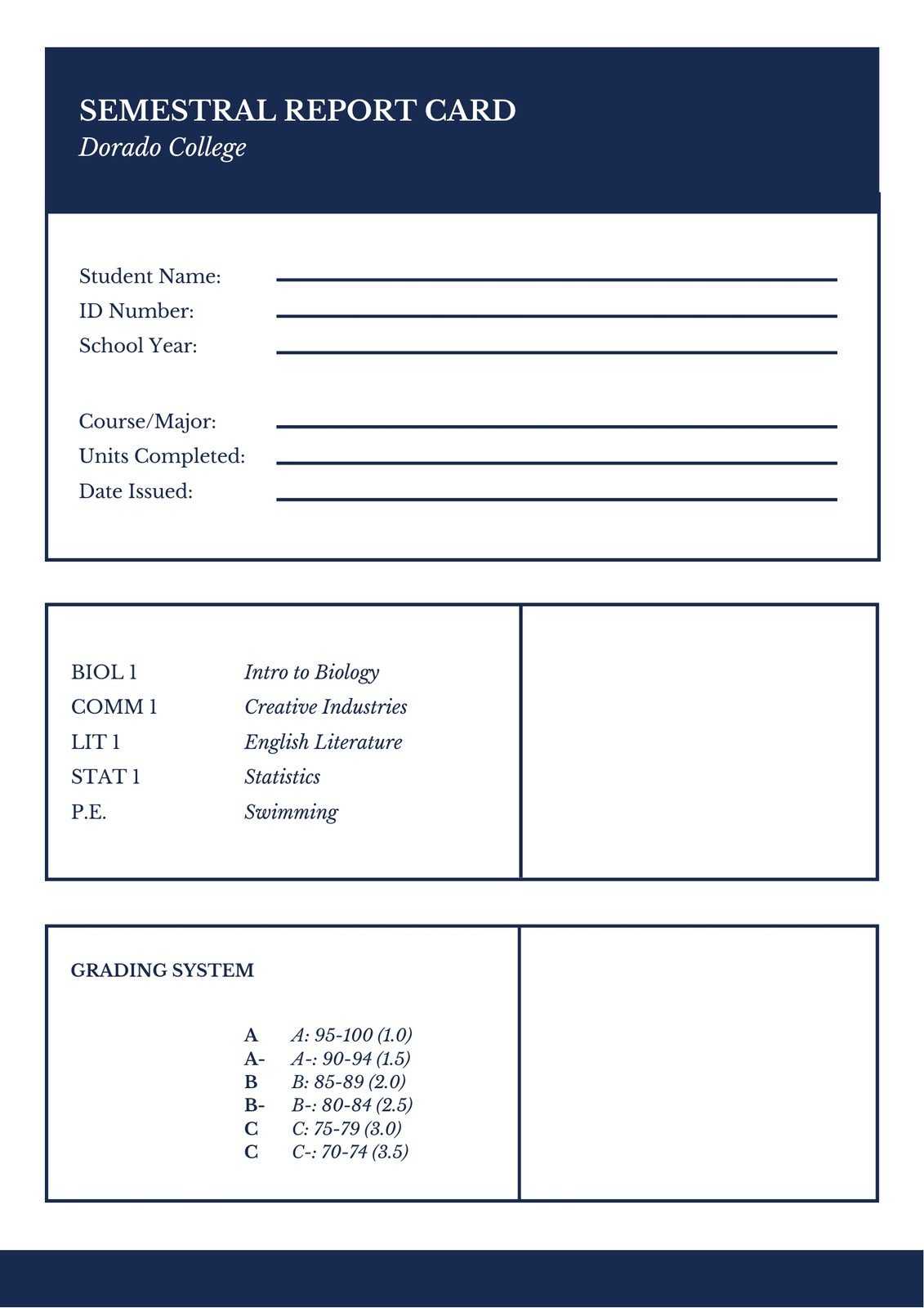 Blue Simple Semestral College Report Card – Templatescanva Pertaining To College Report Card Template