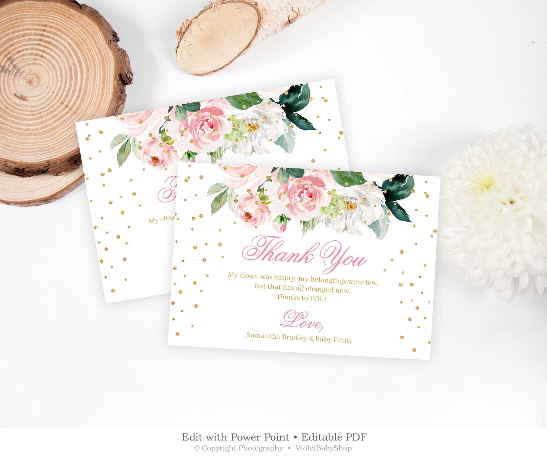Blush Floral Thank You Card Printable, Boho Baby Shower Thank You Template,  Editable Pink And Gold Thank You, Instant Download Tdbs31 Pertaining To Template For Baby Shower Thank You Cards