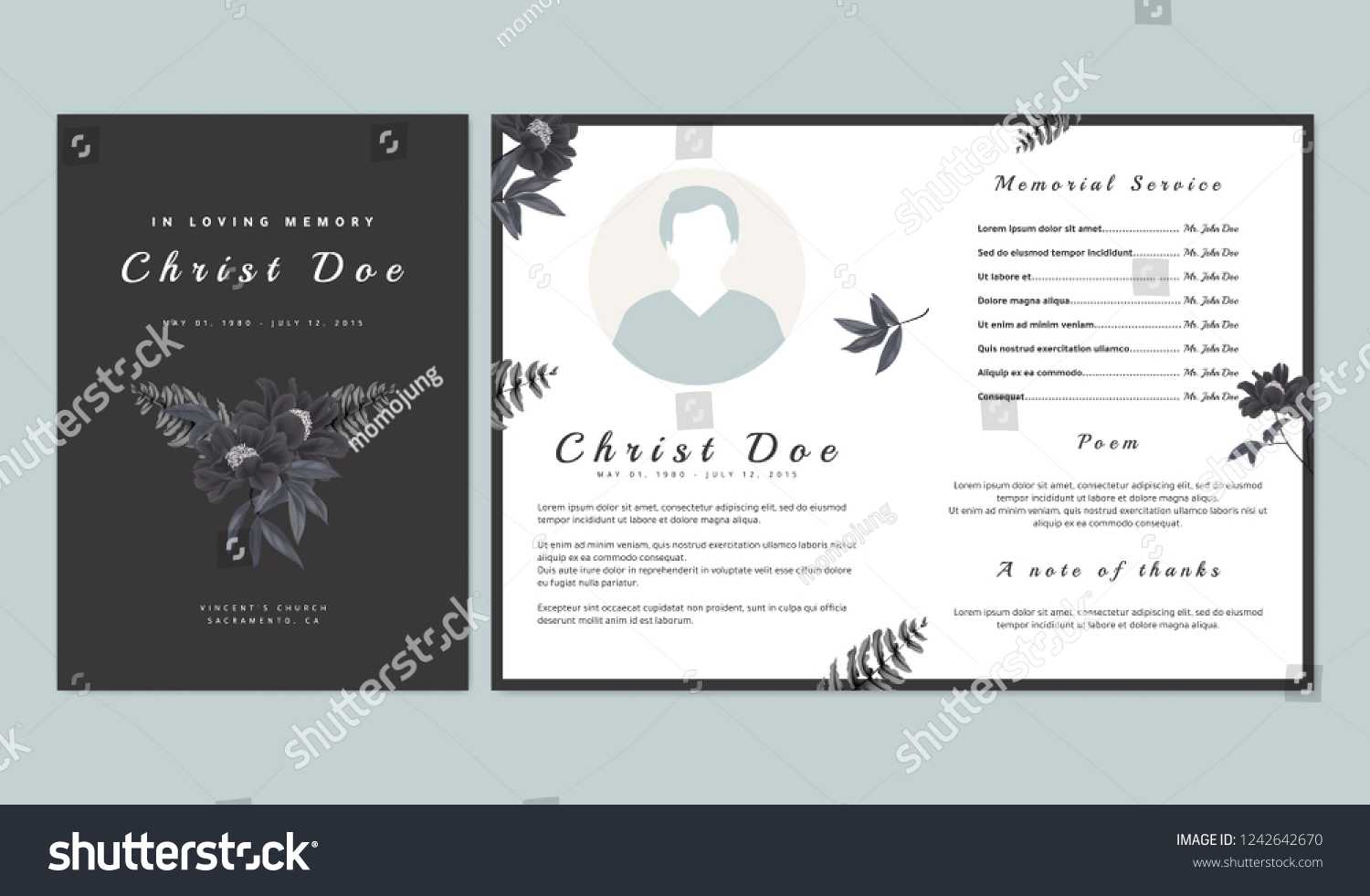 Botanical Memorial Funeral Invitation Card Template Stock Within Memorial Cards For Funeral Template Free