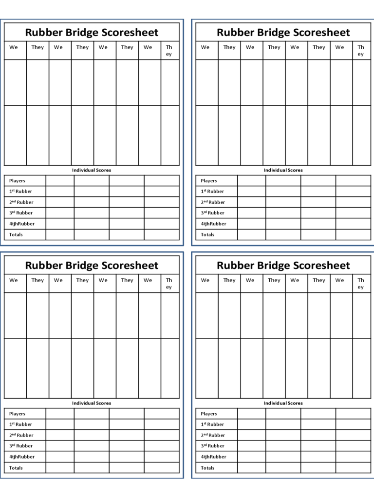 Bridge Score Sheet - 6 Free Templates In Pdf, Word, Excel Inside Bridge Score Card Template