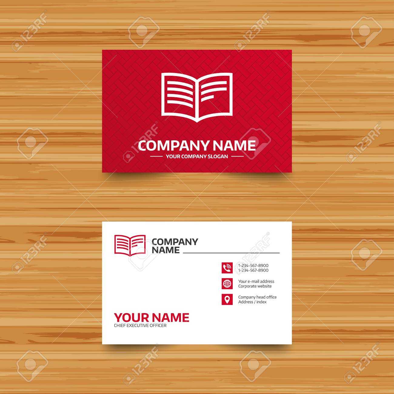 Business Card Template. Book Sign Icon. Open Book Symbol. Phone,.. With Open Office Index Card Template