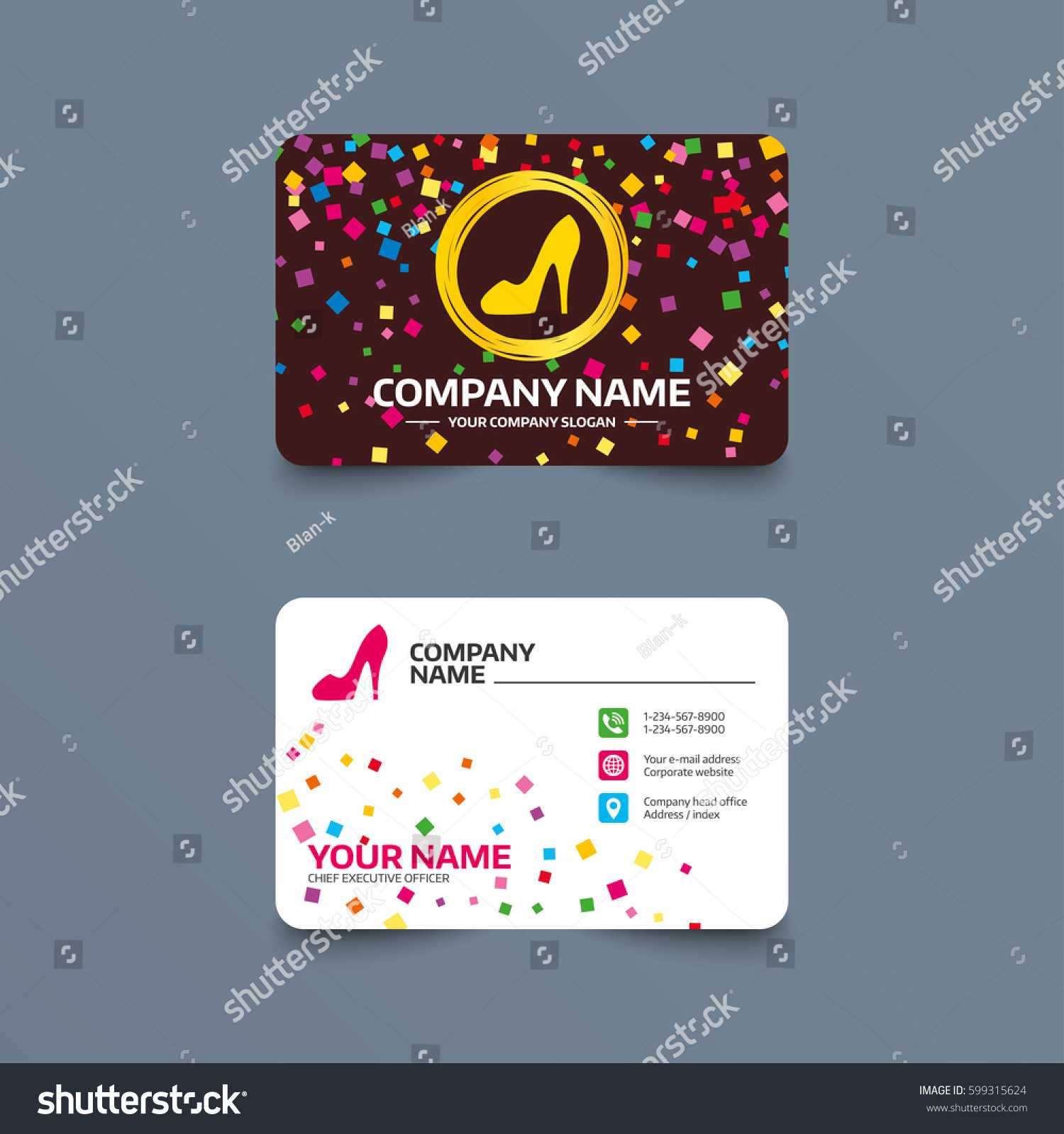 Business Card Template Confetti Pieces Women Stock Vector With Regard To High Heel Shoe Template For Card