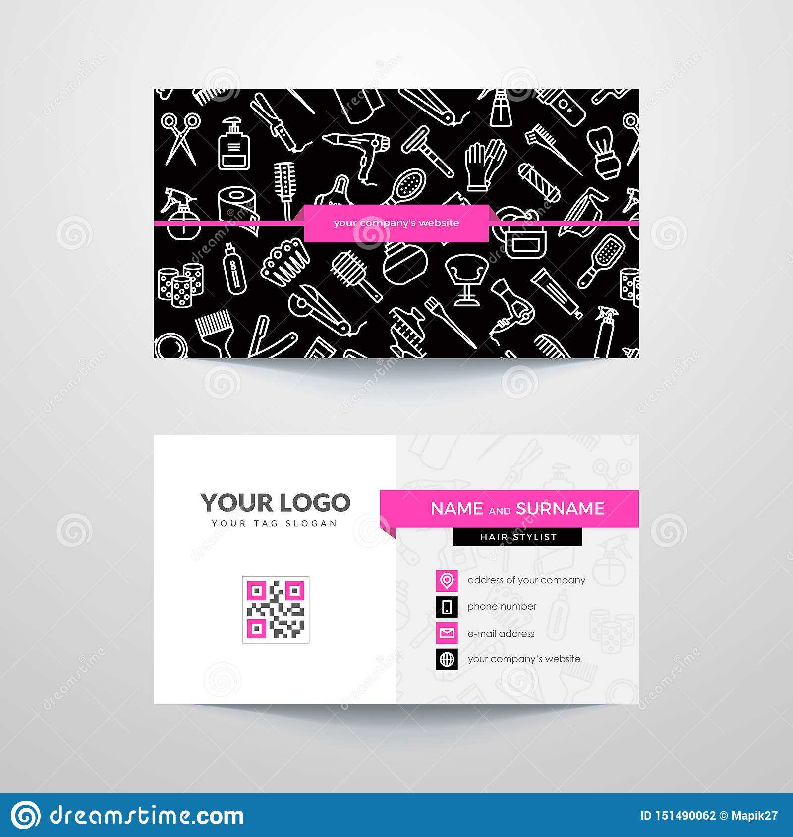 Business Card Template With Hair Salon Symbols. Stock Vector In Hair Salon Business Card Template
