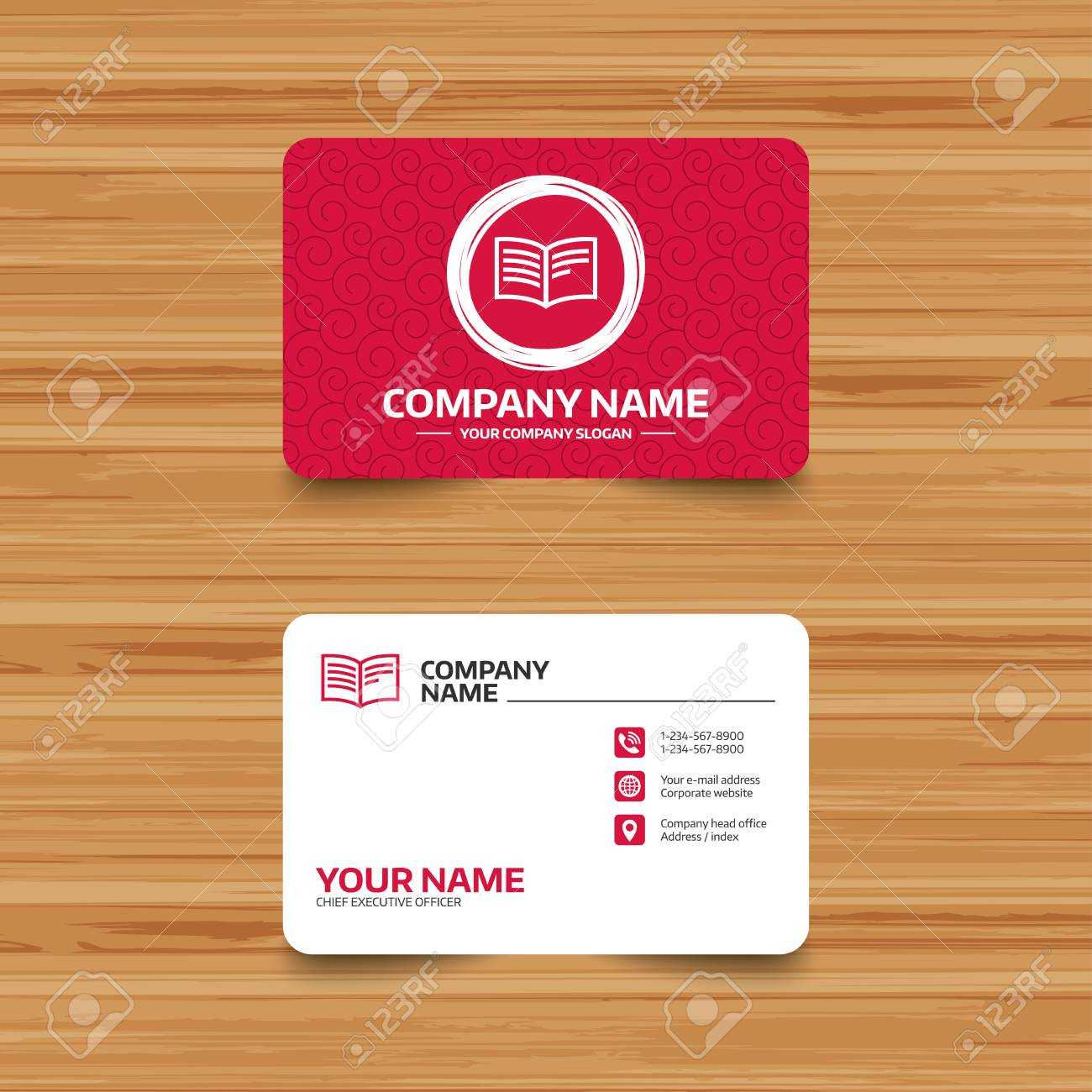 Business Card Template With Texture. Book Sign Icon. Open Book.. Pertaining To Business Card Template Open Office