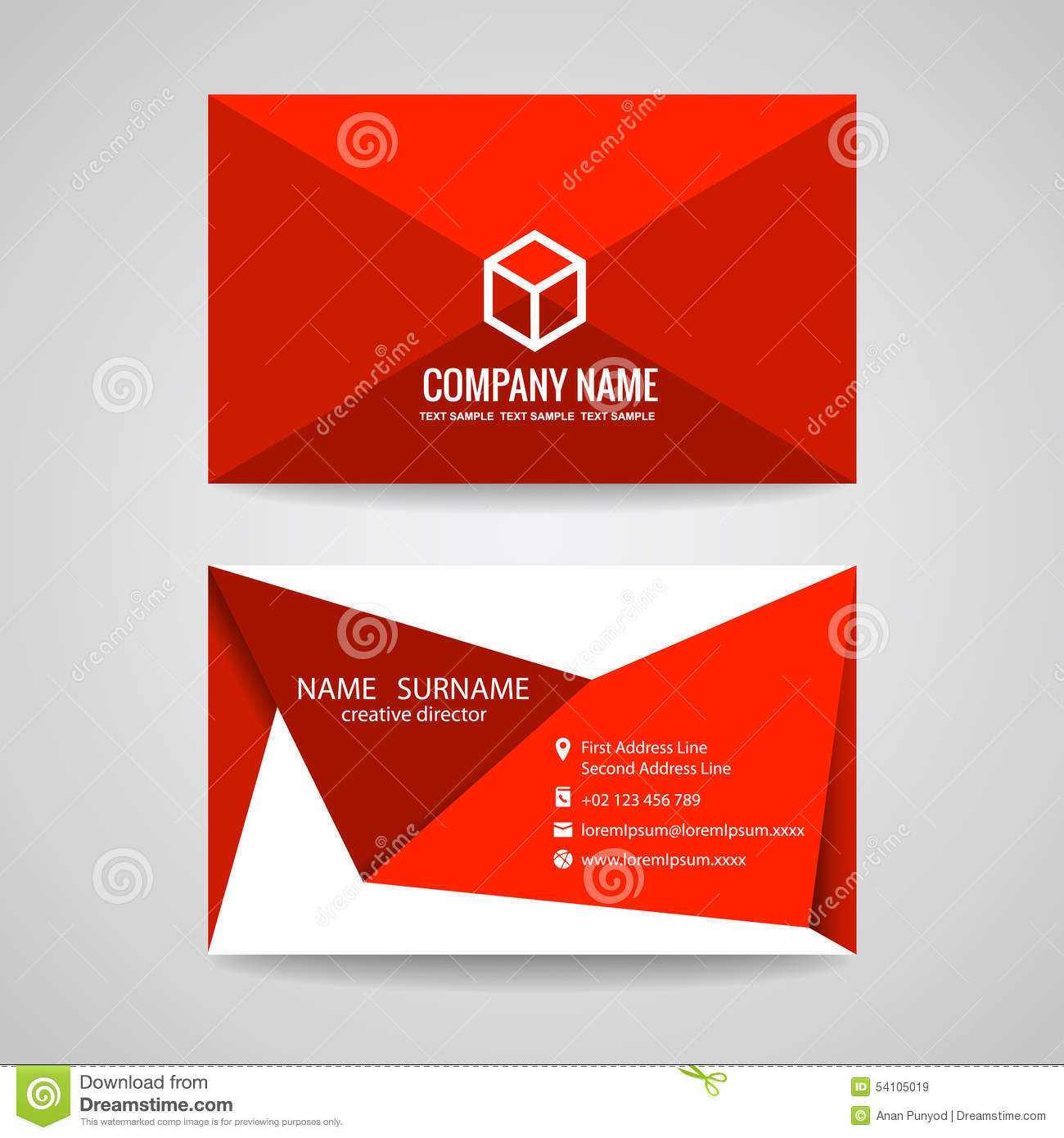 Business Card Vector Graphic Design , Red Triangle Fold And Inside Fold Over Business Card Template