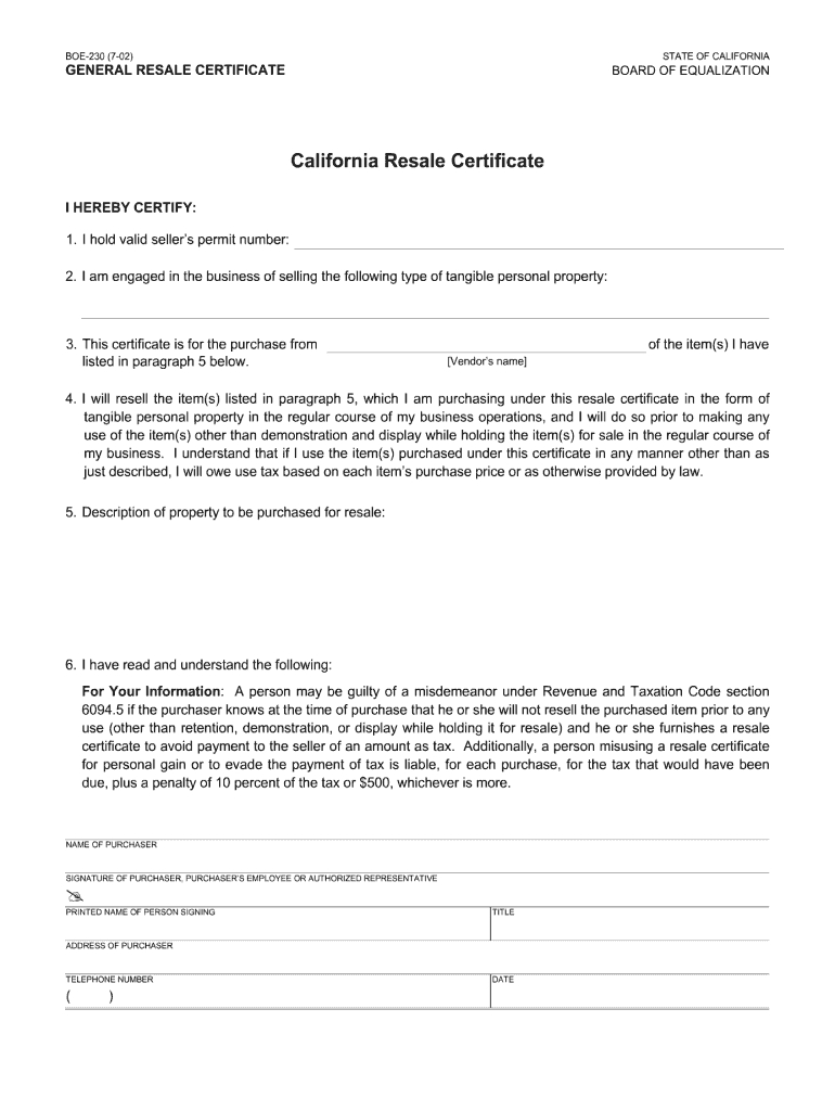 California Resale Certificate – Fill Online, Printable With Resale Certificate Request Letter Template