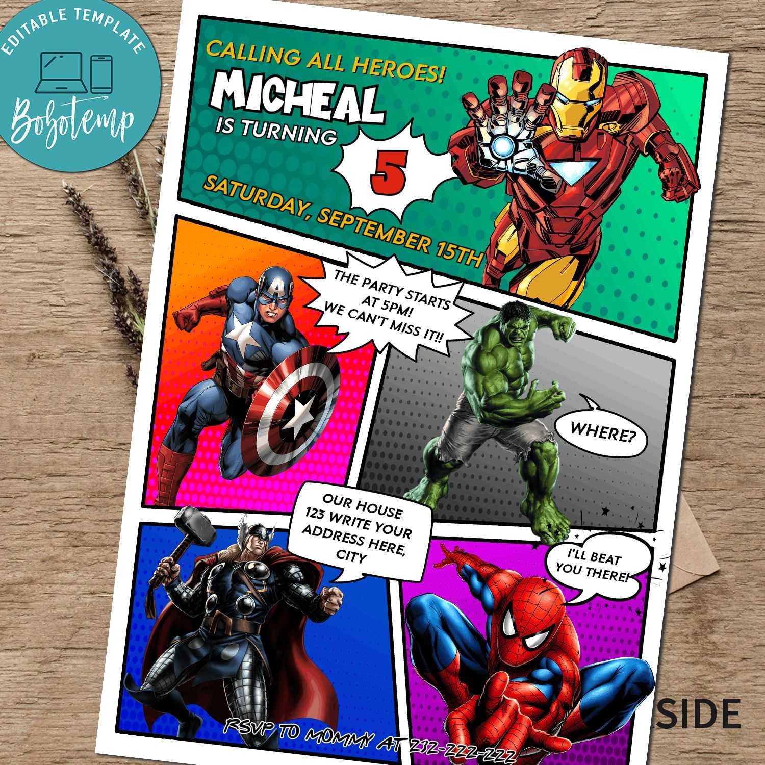 Calling All Avengers Comic Birthday Party Invitation Printable In Avengers Birthday Card Template