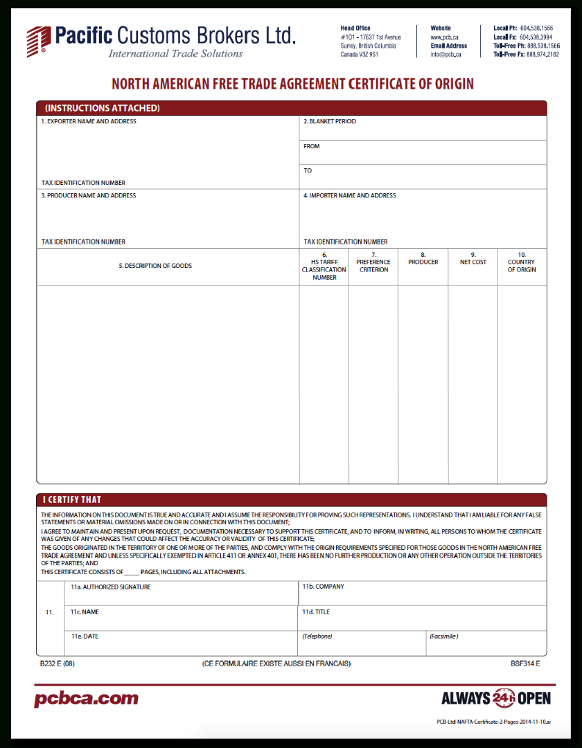 Canada Customs Forms Pdf Downloads | Pcb Regarding Certificate Of Origin For A Vehicle Template