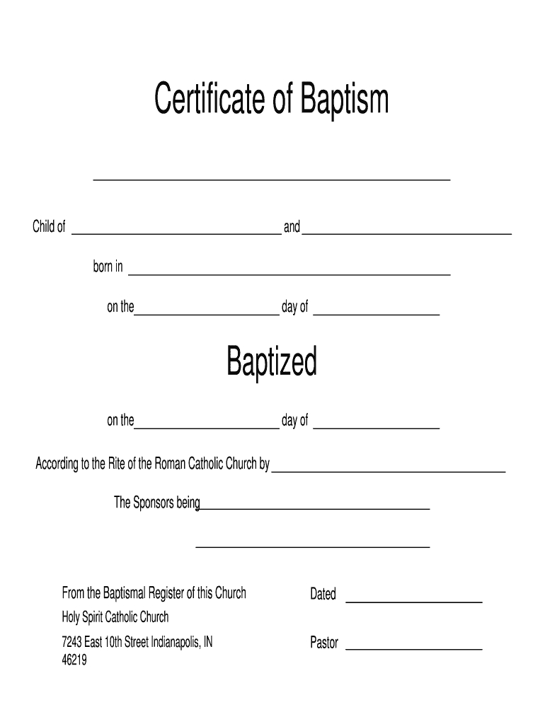 Catholic Baptism Certificate Online – Fill Online, Printable With Roman Catholic Baptism Certificate Template