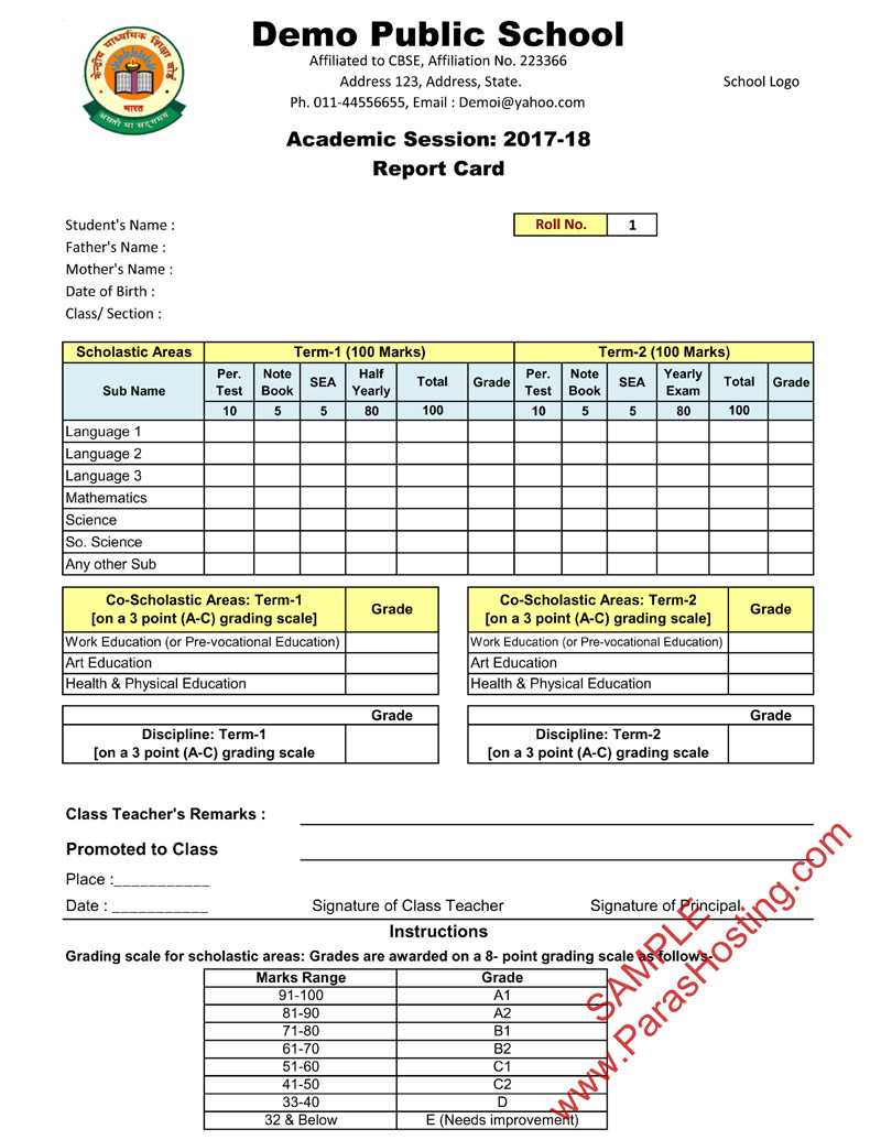 Cbse Report Card Format For Primary Classes  I To V Intended For Result Card Template