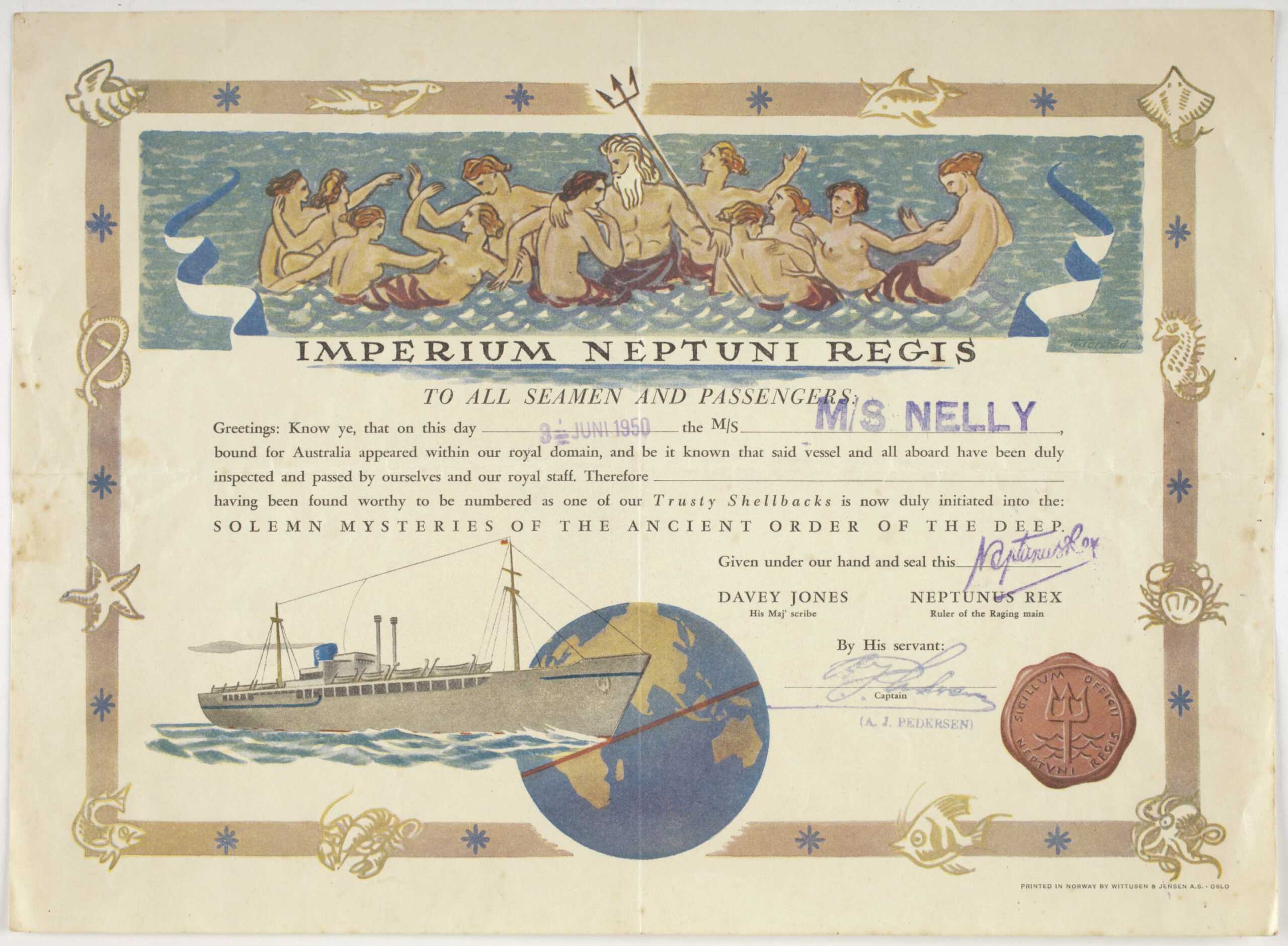 Certificate – Crossing The Equator, Ms Nelly, Wittusen Regarding Crossing The Line Certificate Template
