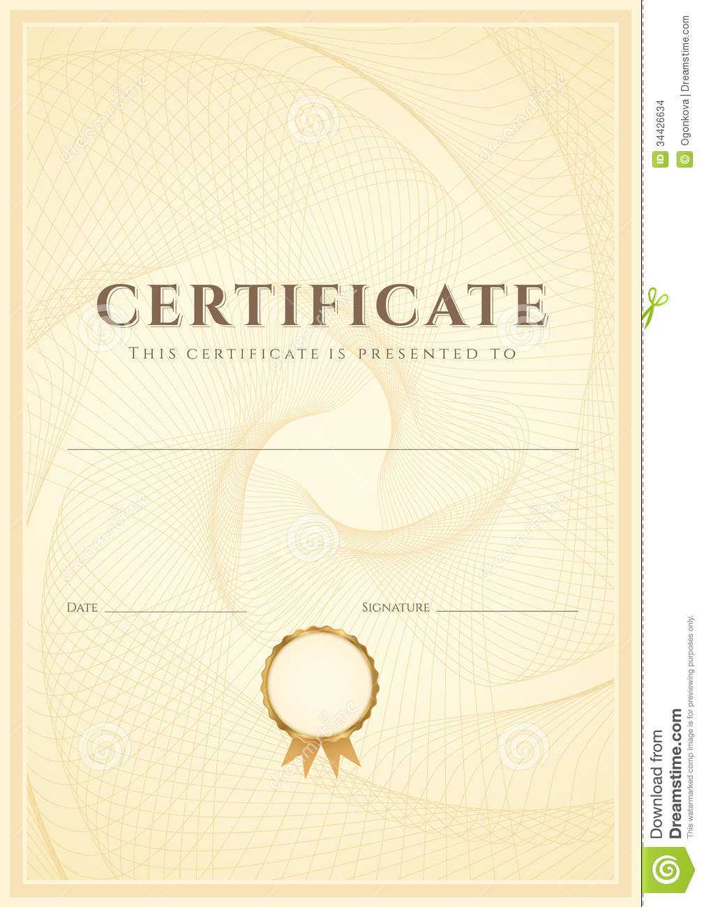 Certificate / Diploma Background Template. Pattern Stock With Scroll Certificate Templates