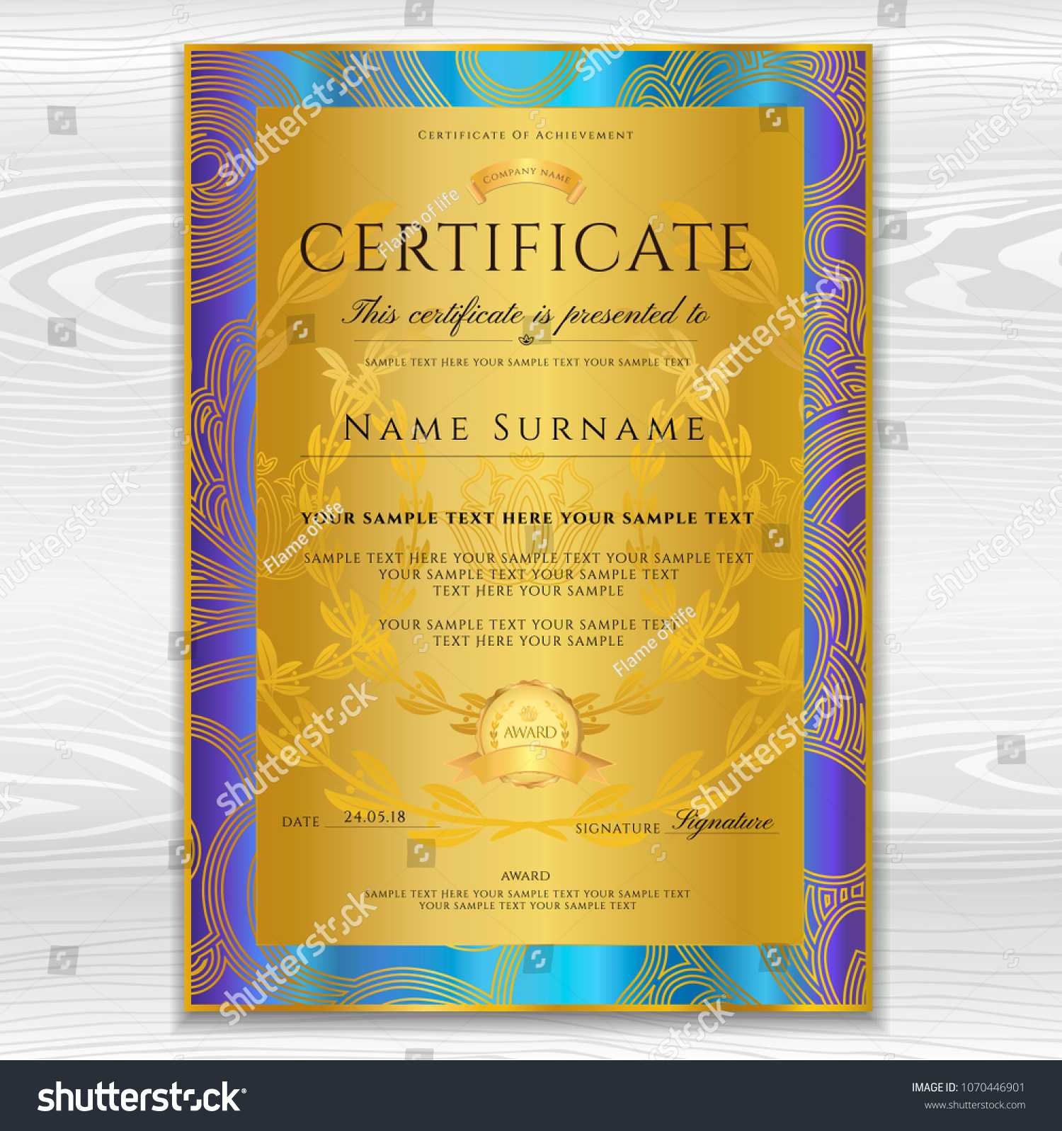 Certificate Diploma Golden Design Template Background Stock Throughout Certificate Scroll Template