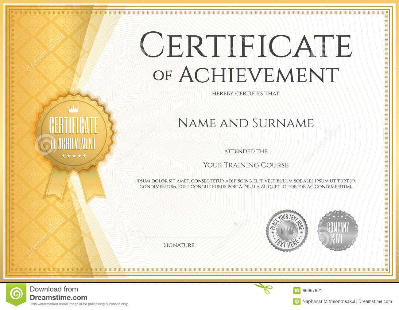 Certificate Of Achievement Template In Vector Stock Vector With Free Certificate Of Excellence Template