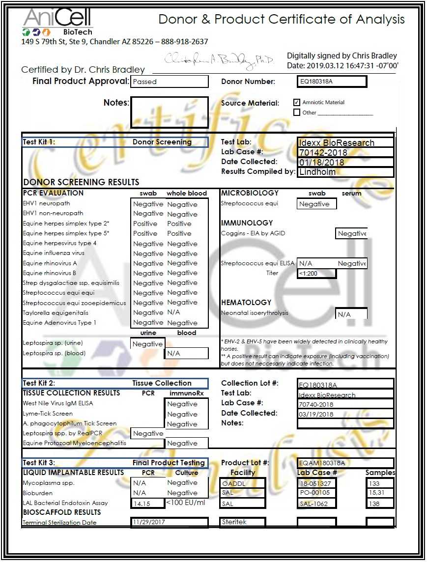 Certificate Of Analysis Template – Anicell Biotech Regarding Certificate Of Analysis Template