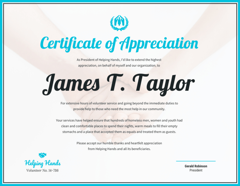 Certificate Of Appreciation In Volunteer Certificate Templates - Best ...