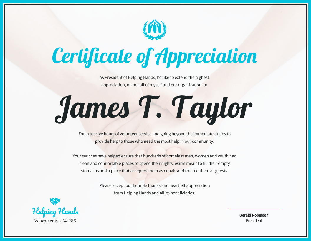 Certificate Of Appreciation In Volunteer Certificate Templates