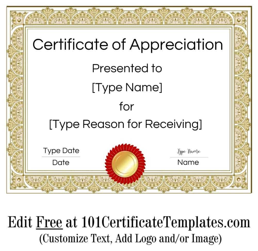 Certificate Of Appreciation Intended For Certificate Of Appreciation Template Free Printable