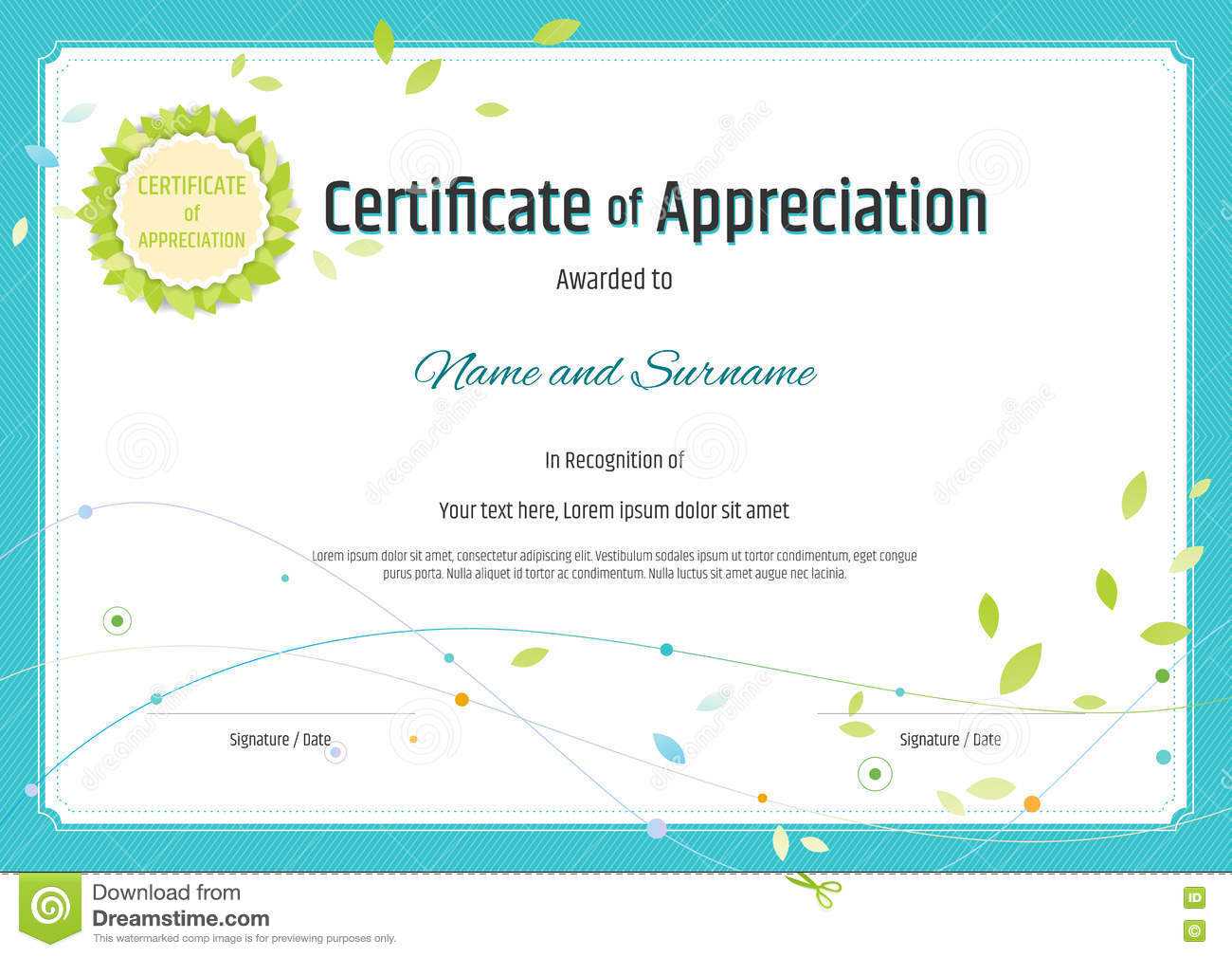 Certificate Of Appreciation Template In Nature Theme With With Free Certificate Of Appreciation Template Downloads