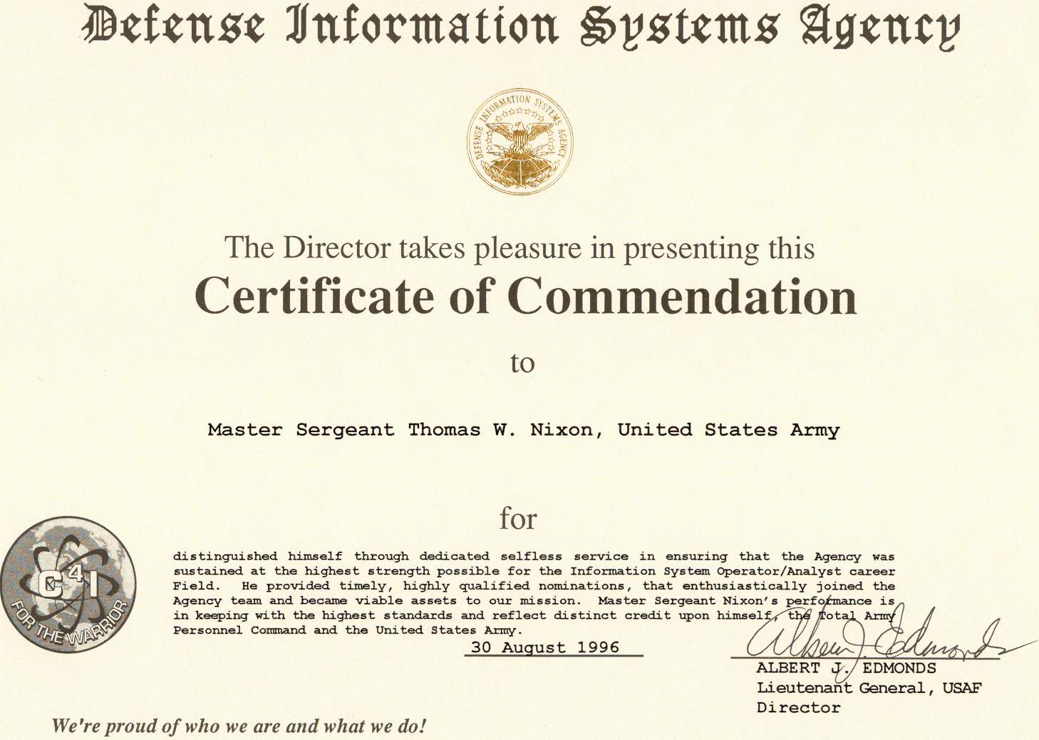 Certificate Of Commendation Intended For Certificate Of Achievement Army Template