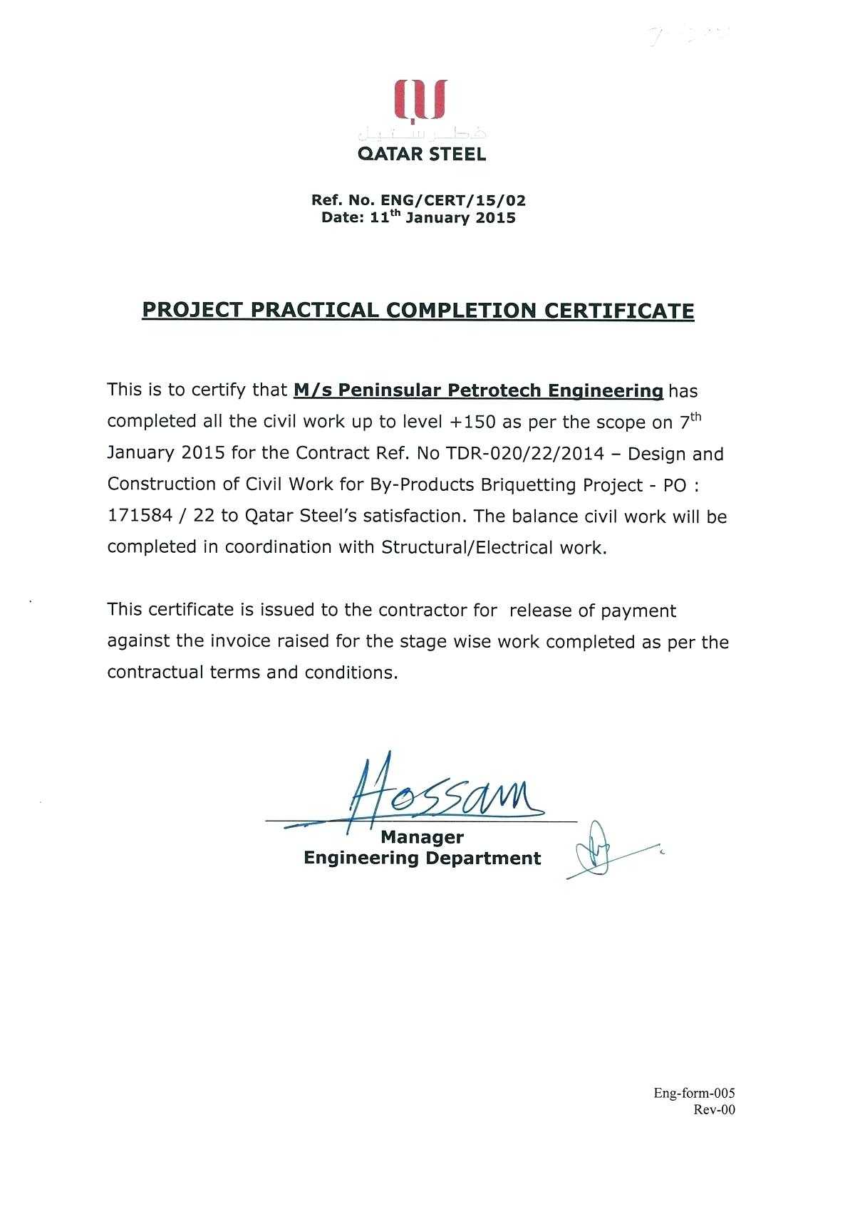 Certificate Of Completion Construction Template – Bestawnings Pertaining To Construction Certificate Of Completion Template
