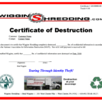 Certificate Of Destuction From Wiggins Shredding In West Inside Certificate Of Destruction Template
