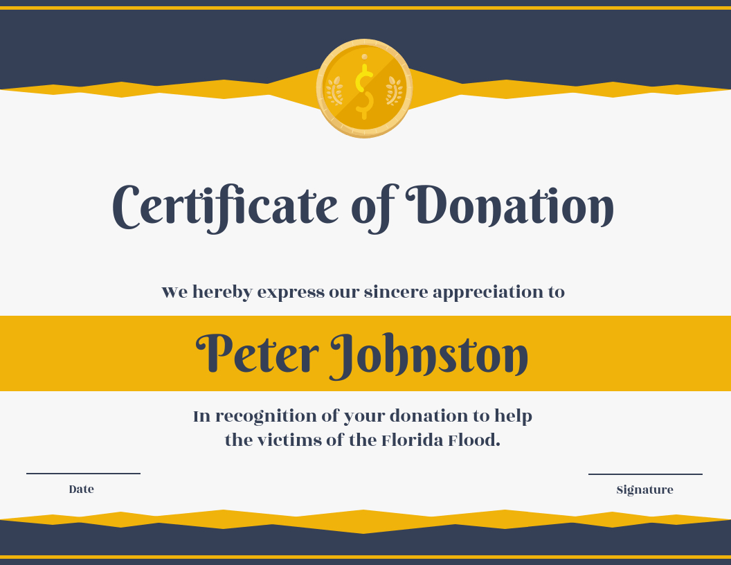 Certificate Of Donation Template Regarding Donation Certificate Template