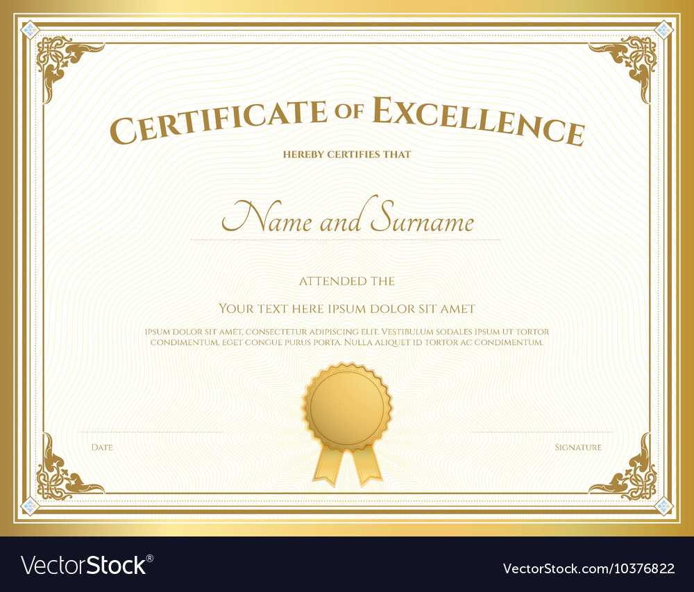Certificate Of Excellence Template Gold Theme Pertaining To Free Certificate Of Excellence Template