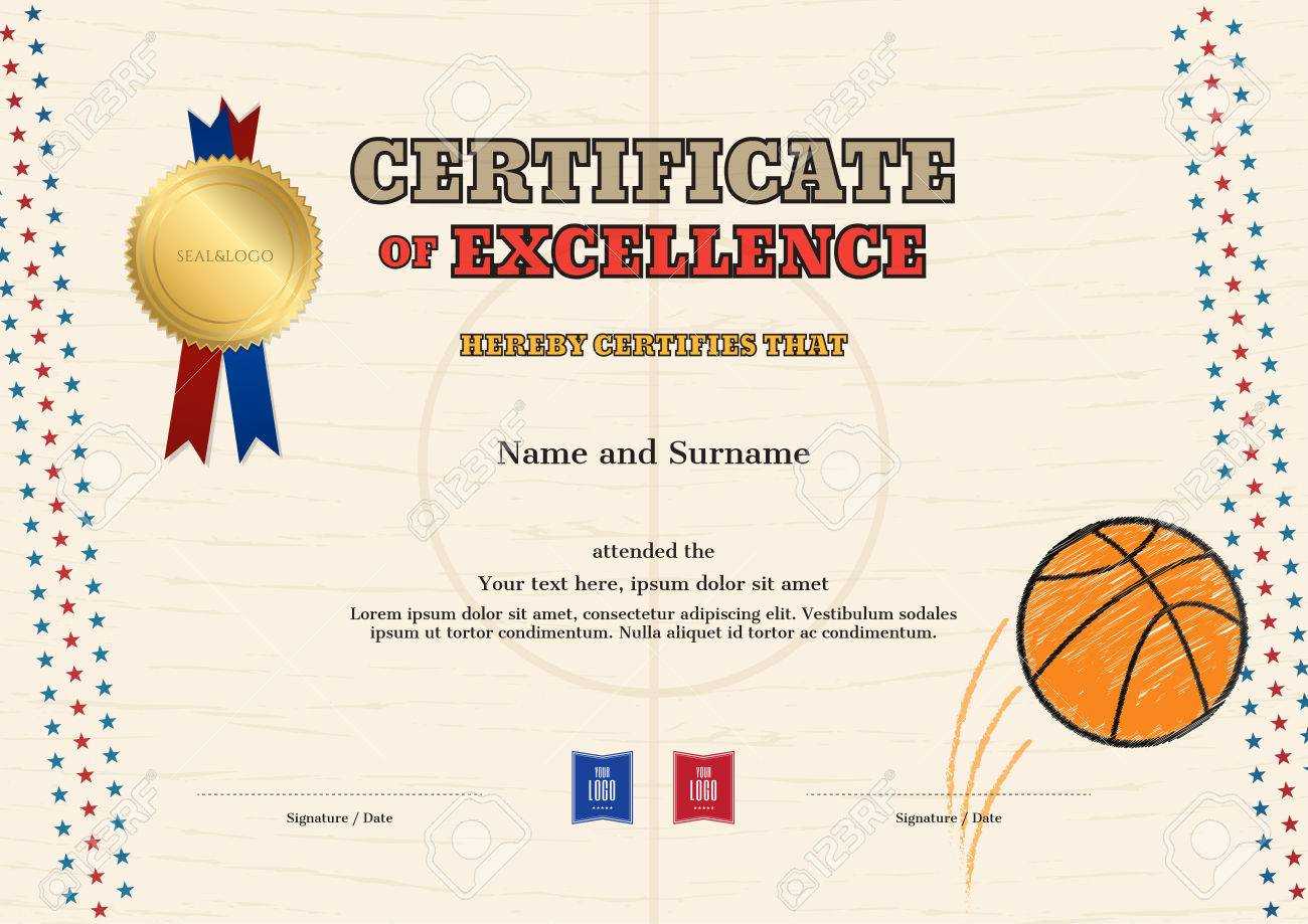 Certificate Of Excellence Template In Sport Theme For Basketball.. Within Basketball Certificate Template