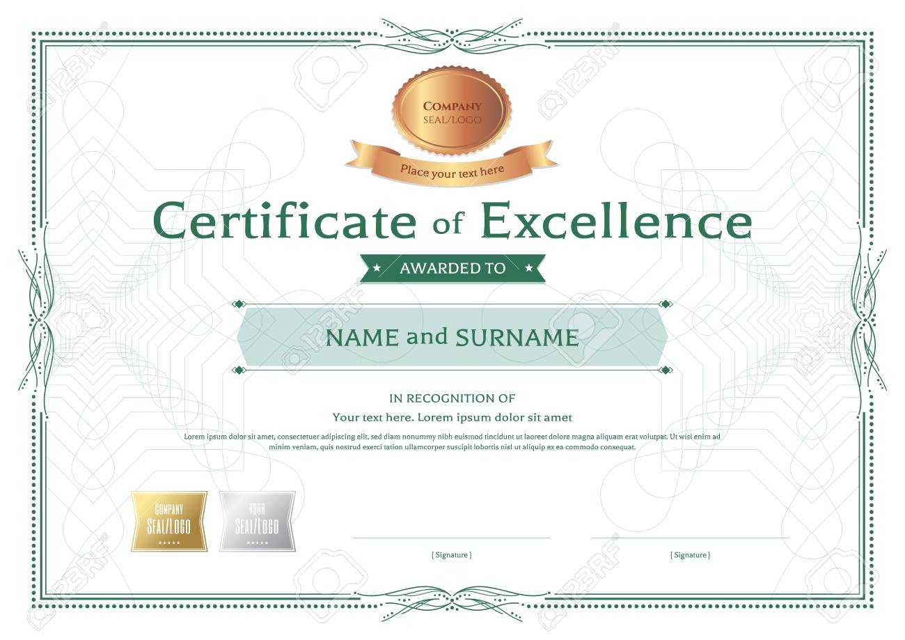 Certificate Of Excellence Template With Bronze Award Ribbon On Abstract  Guilloche Background With Vintage Border Style With Regard To Award Of Excellence Certificate Template