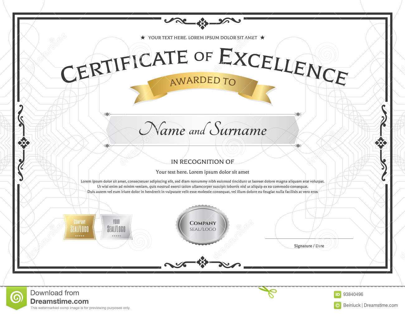 Certificate Of Excellence Template With Gold Award Ribbon On Intended For Certificate Of Excellence Template Free Download