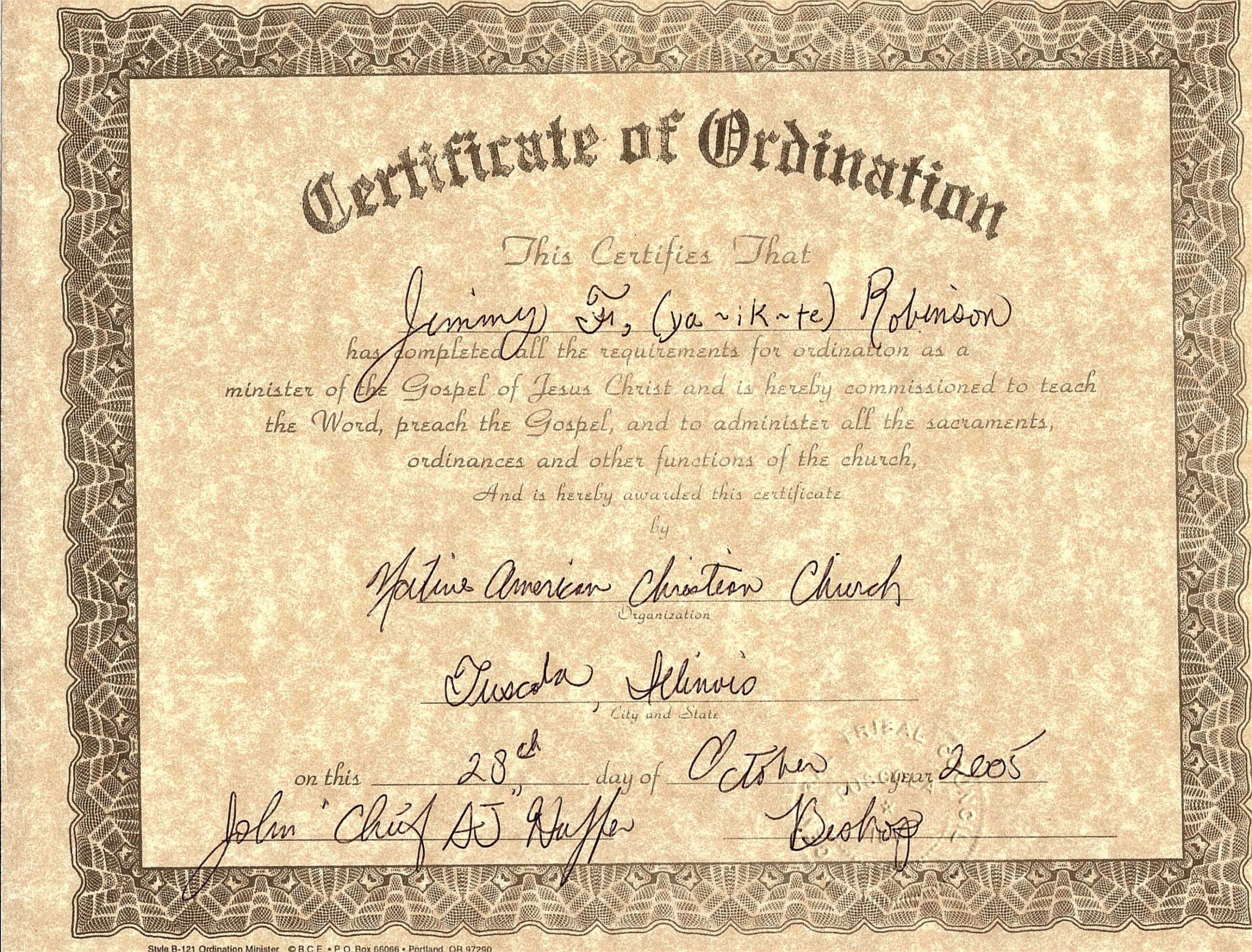 Certificate Of Ordination For Deaconess Example In Ordination Certificate Template