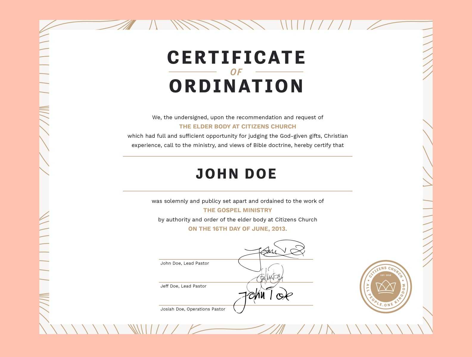 Certificate Of Ordinationeric Boggs On Dribbble Throughout Certificate Of Ordination Template