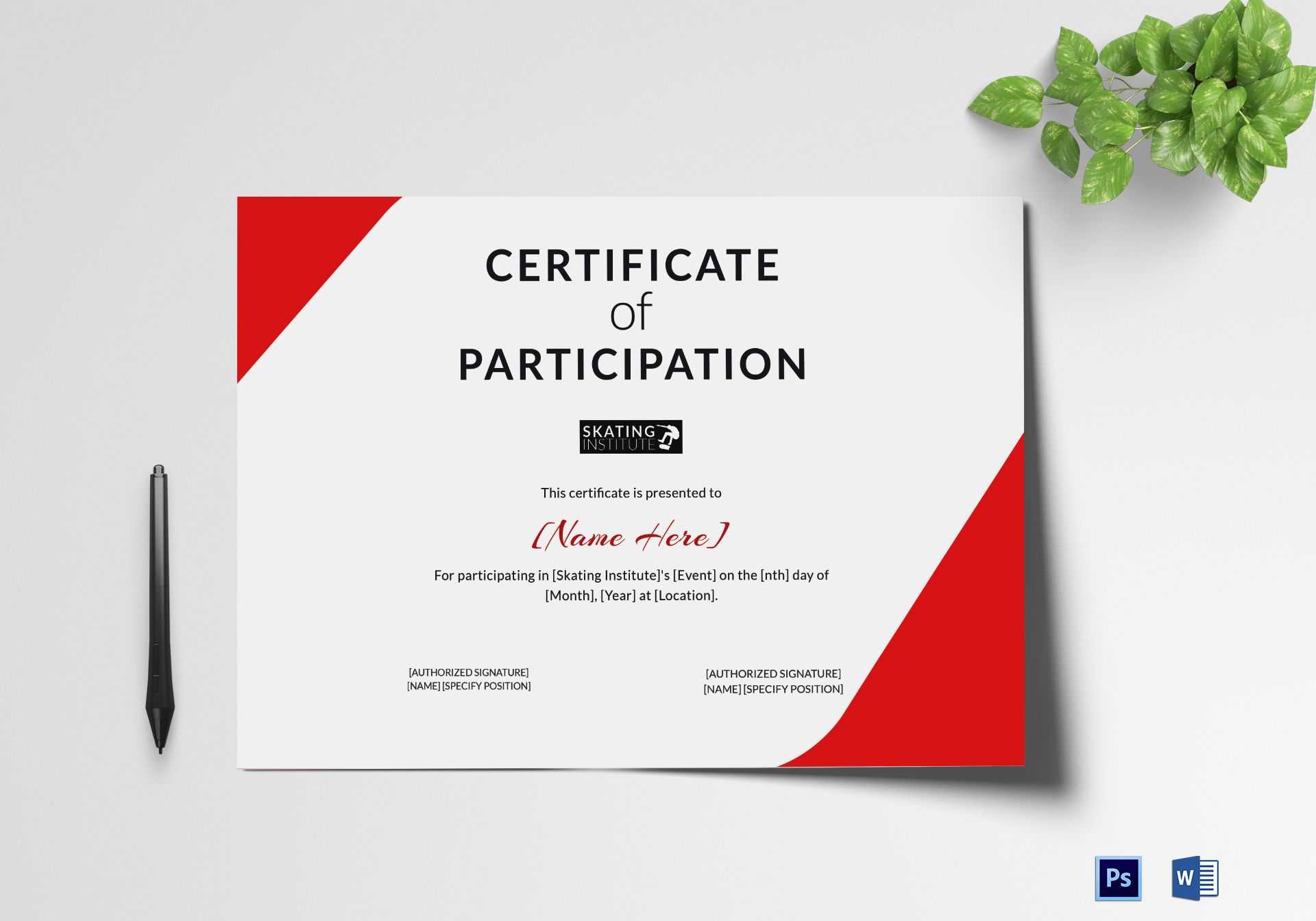 Certificate Of Participation For Skating Template Pertaining To Certificate Of Participation Word Template